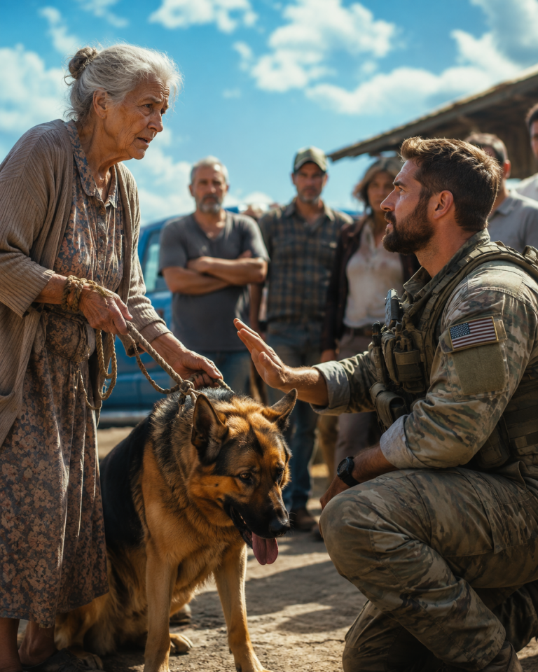 A 71-year-old widow stood in the snow trying to sell her late husband’s dog—then a retired Navy SEAL stepped in and uncovered why she was desperate to let him go