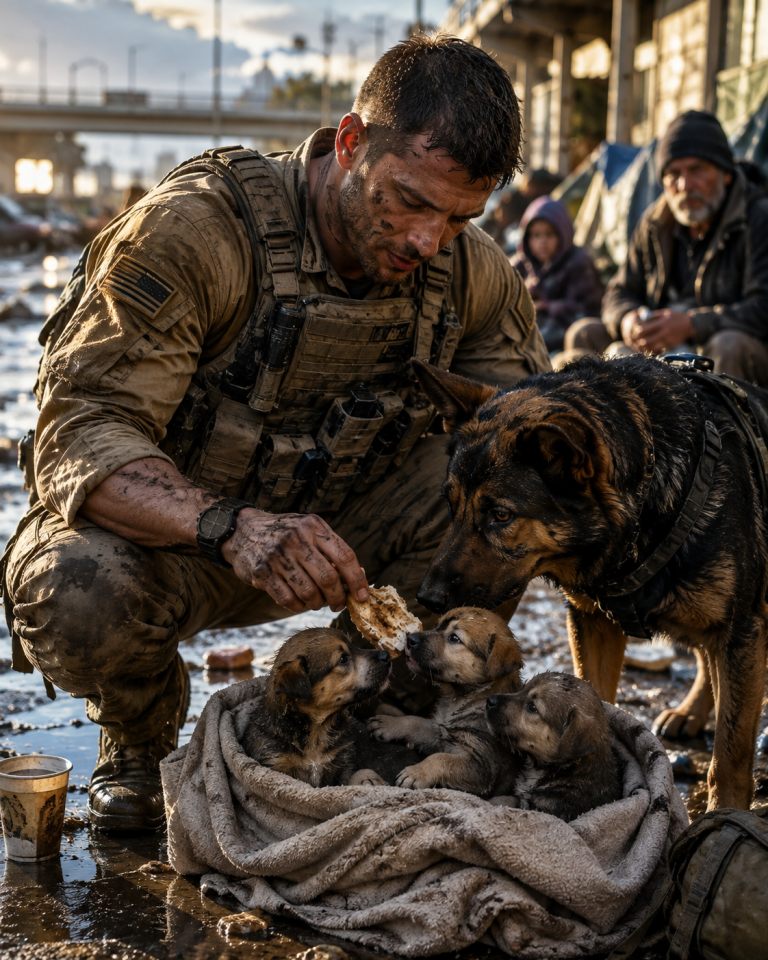 A Homeless Man Wrapped Three Abandoned Puppies in His Only Coat During a Blizzard — Then a Retired Soldier’s Dog Led a Rescue That Changed a Town