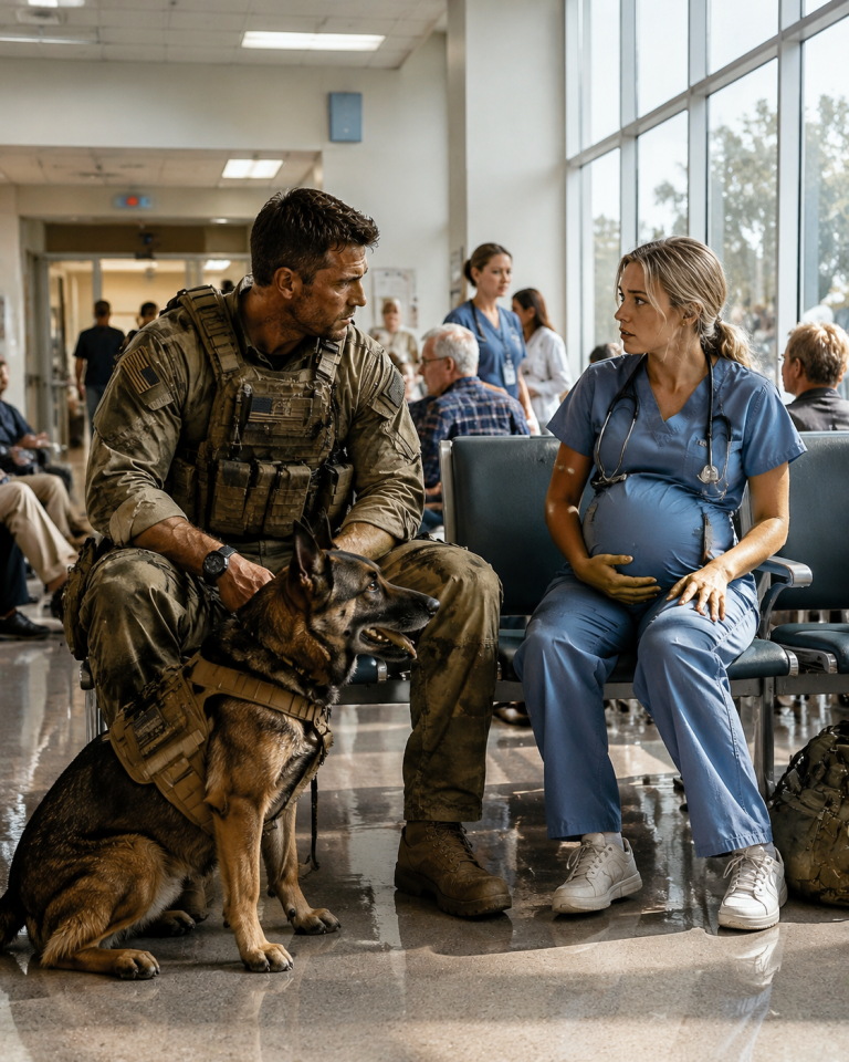 Can I Sit Here? A Navy SEAL Asked a Pregnant Nurse — Then His K9 Stopped the Whole Room