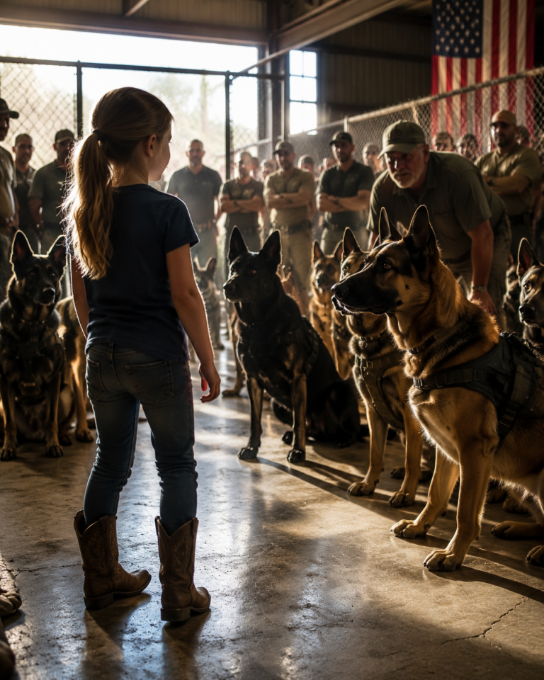SEAL’s Daughter Walked Into a Retired K9 Auction Alone — The Dogs Froze When She Said Her Dad’s Name