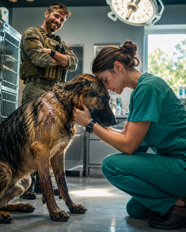 “Nobody Touches Him, He’ll Bite” The SEAL At The Clinic Smirked—Until The Vet Tech Knelt And His …