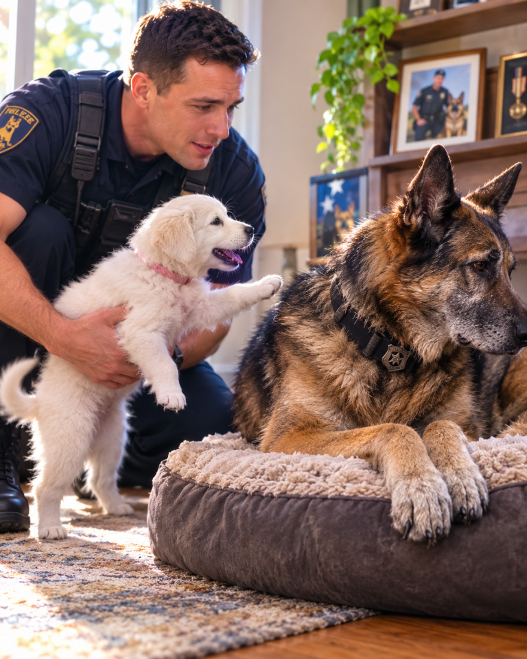 A Police Officer Brought Home a White Puppy for His Retired K9 — But the Old Dog Rejected Her