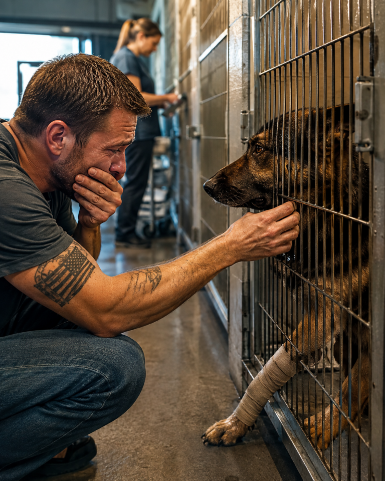 A discharged K9 handler heard a familiar limp inside a kill-shelter kennel—then discovered the “unsalvageable” dog scheduled to die was the partner who once saved his life.