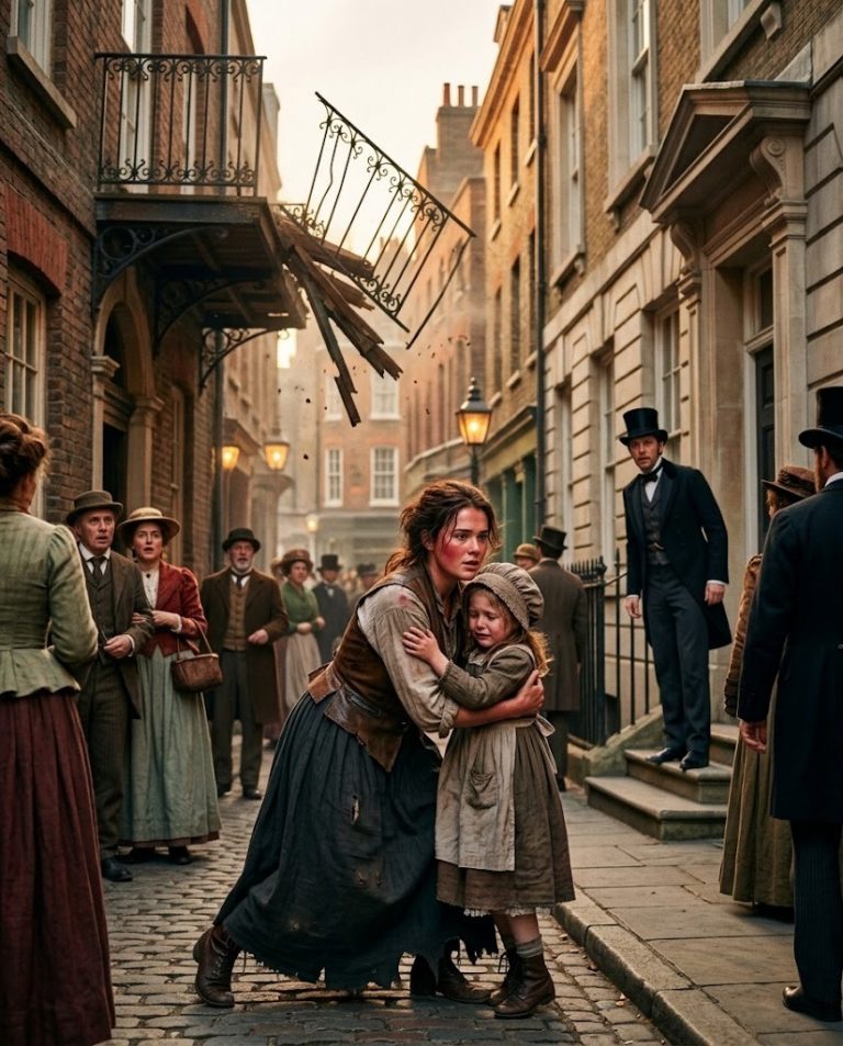 SHE CAUGHT THE FALLING CHILD FROM THE COLLAPSING BALCONY—UNAWARE THE DUKE SAW EVERYTHING