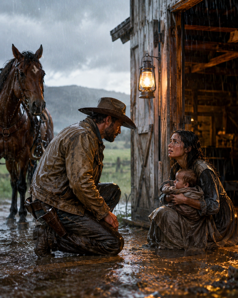 A Widowed Rancher Stopped for a Mother and Baby in the Rain… She Said ‘May We Sleep in Your Barn’