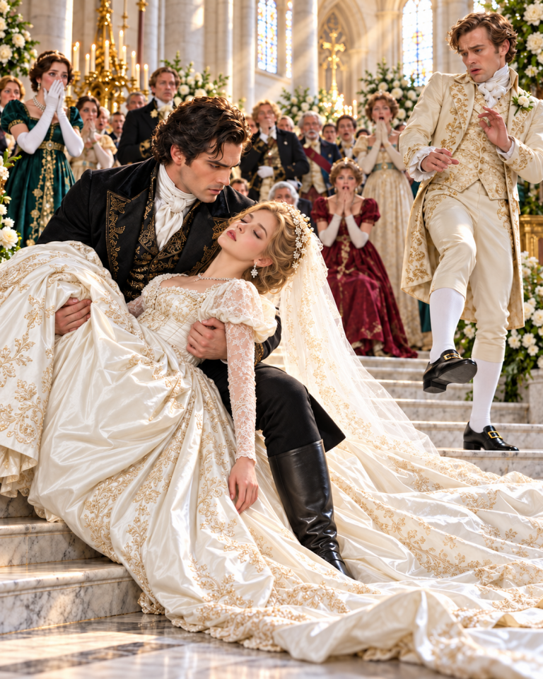 Her Groom Let Her Fall at the Altar to Save His Polished Shoes—But the Feared Duke Caught Rosalind, Carried Her Out Before Three Hundred Guests, and Refused to Return Her to the Family That Had Nearly Killed Her.