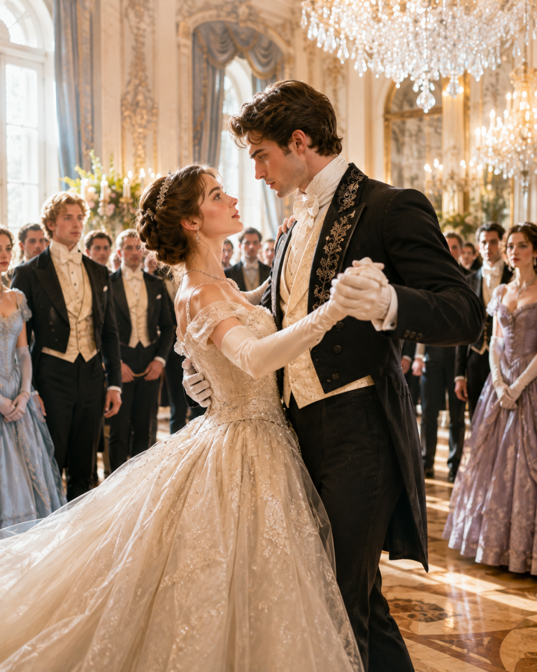 The Duke Married Evelyn to End an Old Land Dispute and Ignored His Quiet Bride for a Month—Then His Friends Dared Him to Dance With Her as a Joke, and the Entire Ballroom Fell Silent When She Took His Hand… Because the Woman He Had Dismissed as Timid Moved Like Someone Trained for Royalty, Leaving the Duke to Realize He Had Married a Stranger He Had Never Truly Seen.