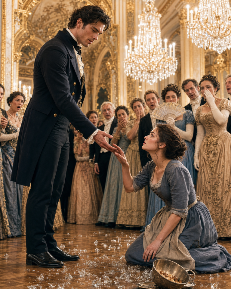 The Whole Ballroom Laughed When the Duke Asked a Scullery Maid Kneeling in Broken Glass to Dance — But When She Took His Hand Before Two Hundred Guests, Her Courage Changed Both Their Lives Forever