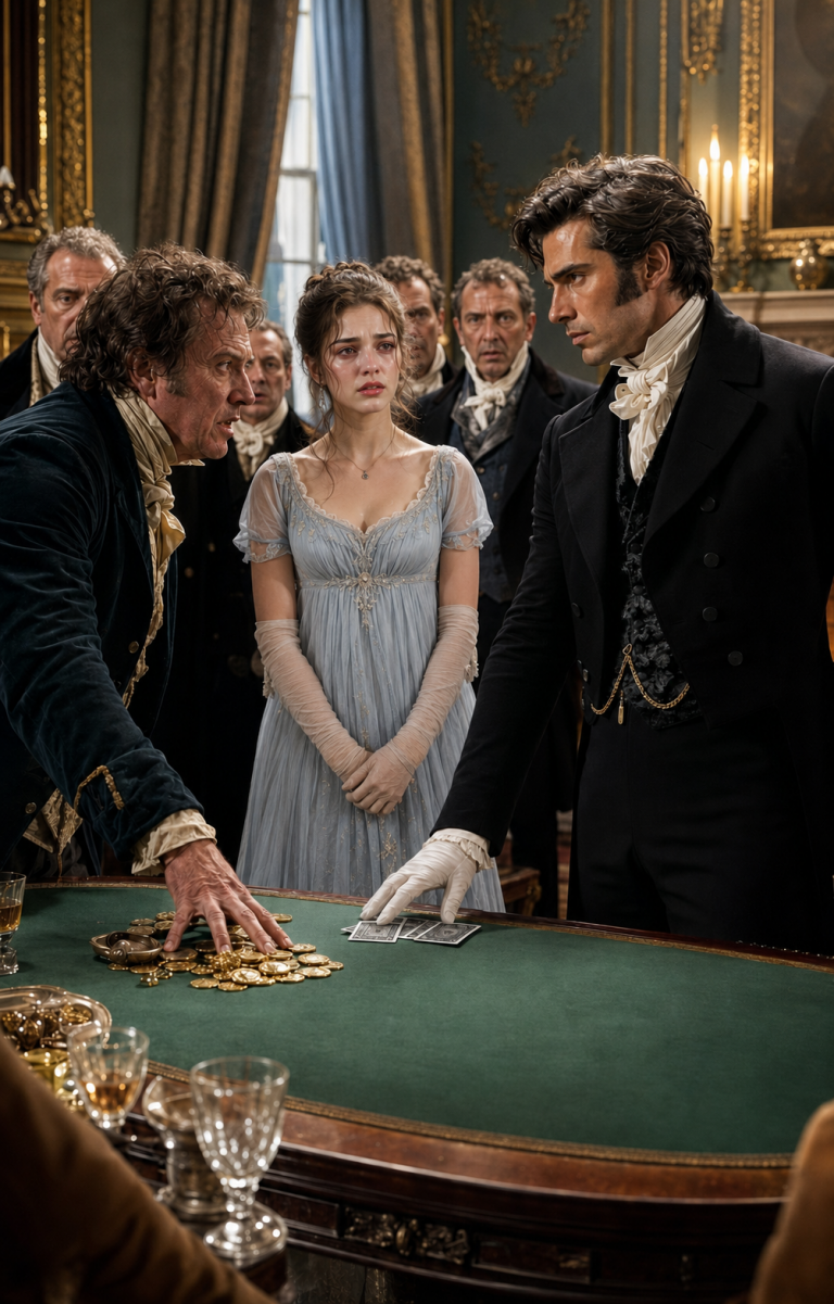 Her father staked her at a card table like a purse of coin — “my daughter, worth more than every guinea here.” The coldest duke in England looked at the wager and did something no one at that table expected: he refused to play.