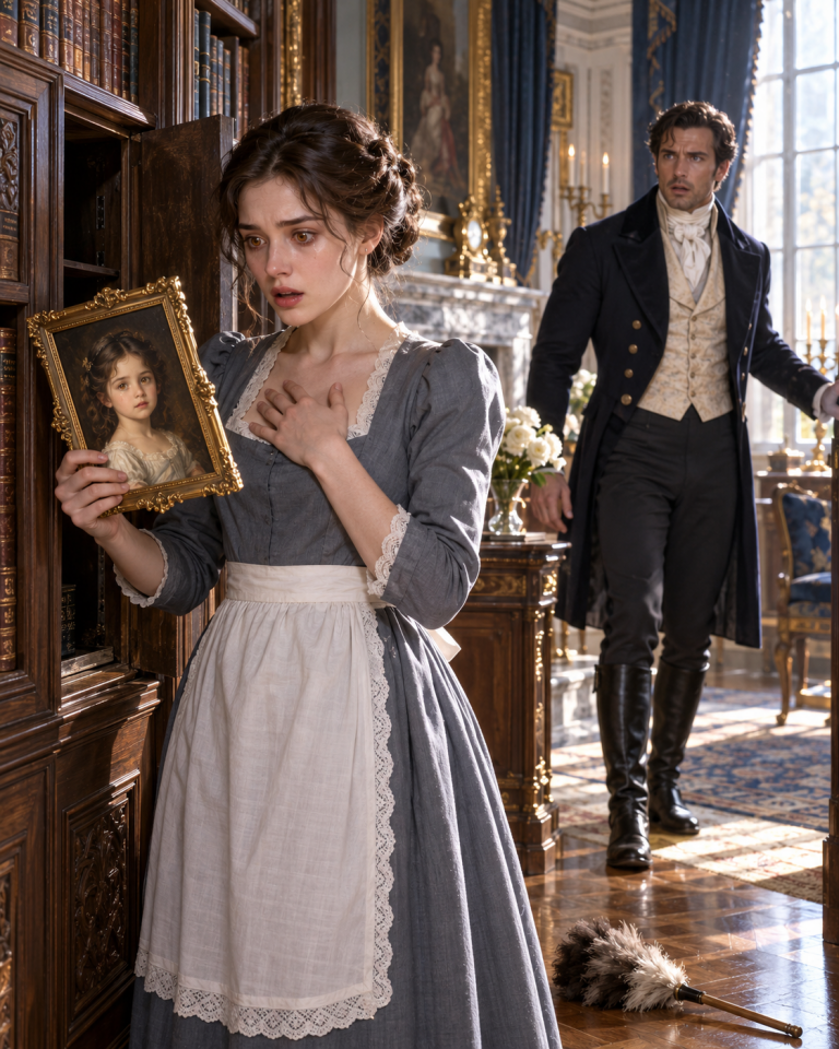 “Impossible!” the Maid Whispered, Freezing Before Her Childhood Portrait Hidden in the Duke’s Private Chambers—Then She Turned It Over and Found the Name “Aurora” Beside the Year of Her Birth, Unraveling the Secret of Her Entire Life