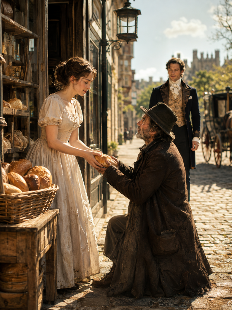 She Gave a Hungry Stranger the Larger Half of Her Last Loaf — Then at Midnight, a Duke’s Carriage Arrived to Take Her to the Great House That Had Spent Forty Years Trying to Repay Her Family’s Kindness